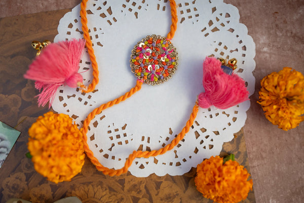 Bhai Orange Pink Purple Beaded Rakhi