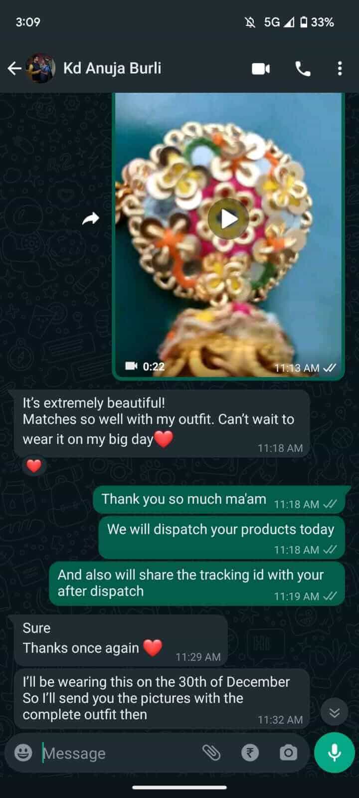 client testimonial for customised bridal jewellery